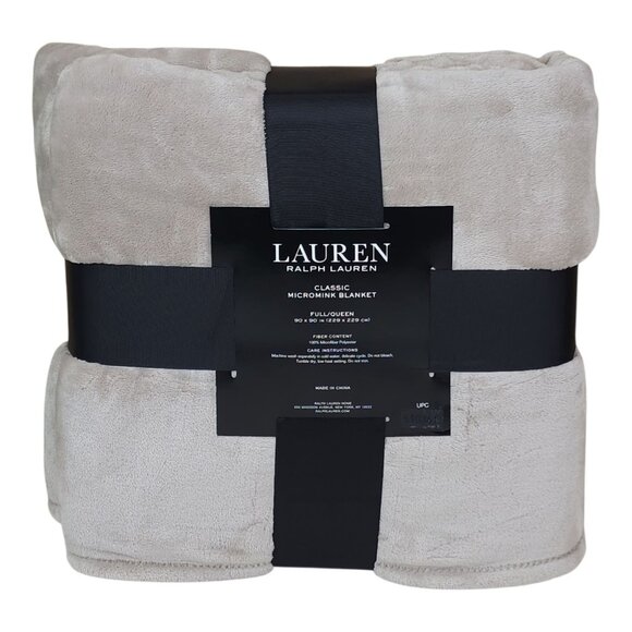 Lauren Ralph Lauren Classic Micromink Blanket Full/Queen 90x90" Luxurious Beige - Picture 4 of 7